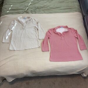 J McLaughlin Catalina Cloth Ruffle Top Sz Medium Red White BUNDLE OF 2